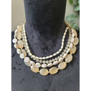 Women's Island Passage Multi Strand Beaded Necklace Lobster Clasp Cream Gold